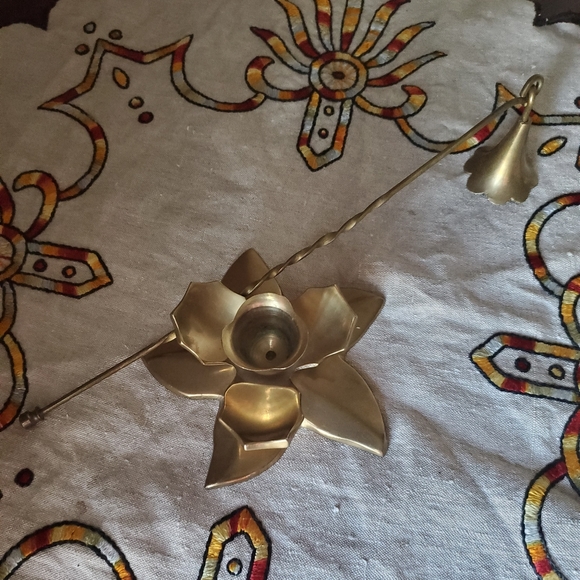 Other - Brass Lotus Flower Taper Candle Holder and Snuffer